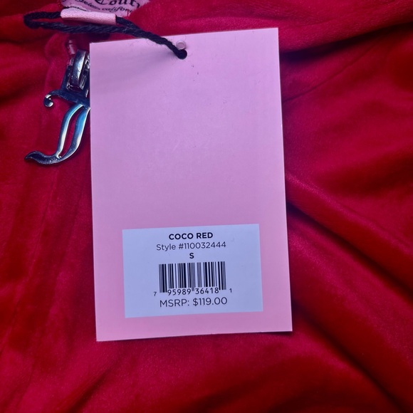 Juicy Couture Deep Red Velour Bling Rhinestone Tracksuit Jacket Sweater - Picture 6 of 6